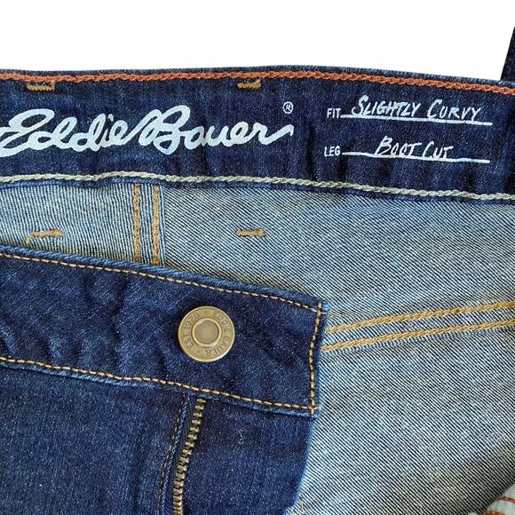 Eddie Bauer Sz 16 Tall Slightly Curvy Bootcut Jeans Dark Wash Stretchy Casual - Picture 9 of 16
